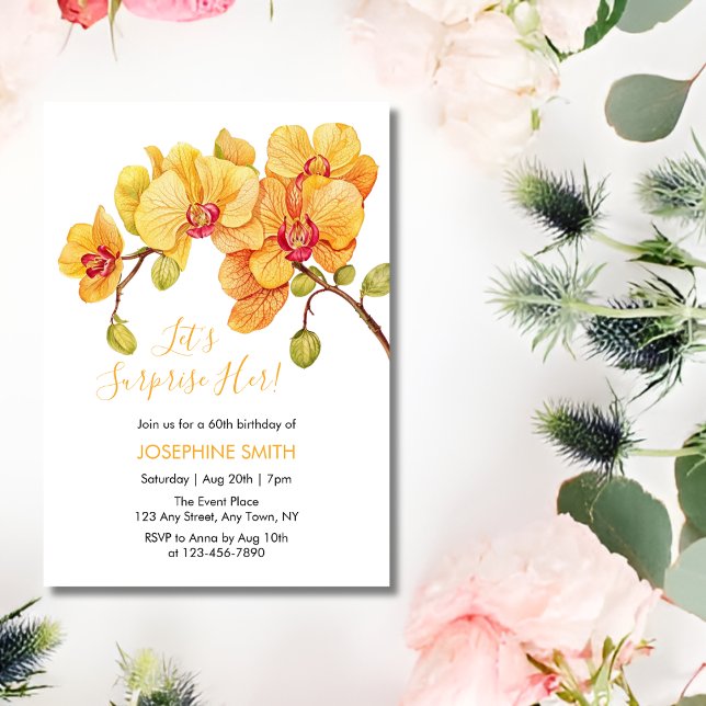 Yellow Orchid Flower Blossom Surprise Birthday Invitation (Creator Uploaded)