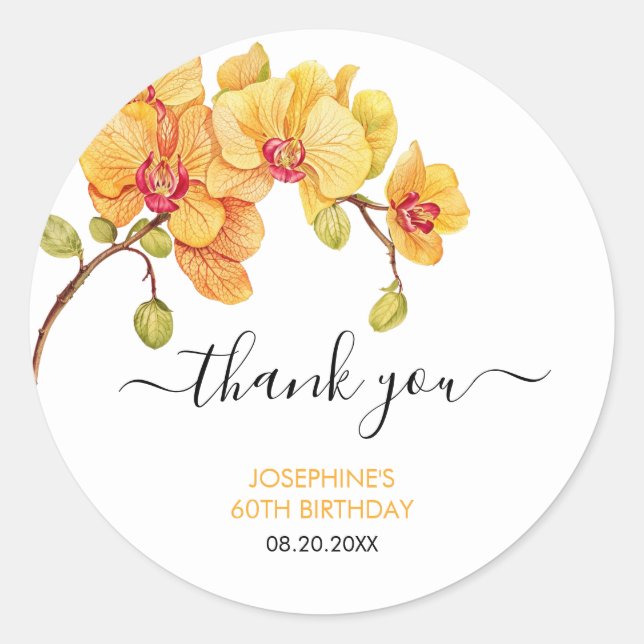 Yellow Orchid Flower Botanical Birthday Classic Round Sticker (Front)