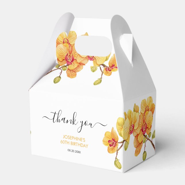 Yellow Orchid Flower Botanical Birthday Favour Box (Front Side)