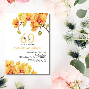 Yellow Orchid Flower Botanical Birthday Invitation