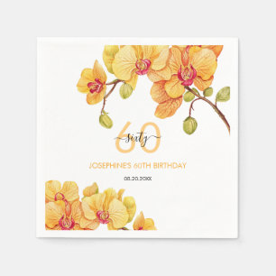 Yellow Orchid Flower Botanical Birthday Napkin