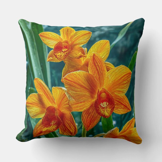 Yellow orchid flower cushion (Front)