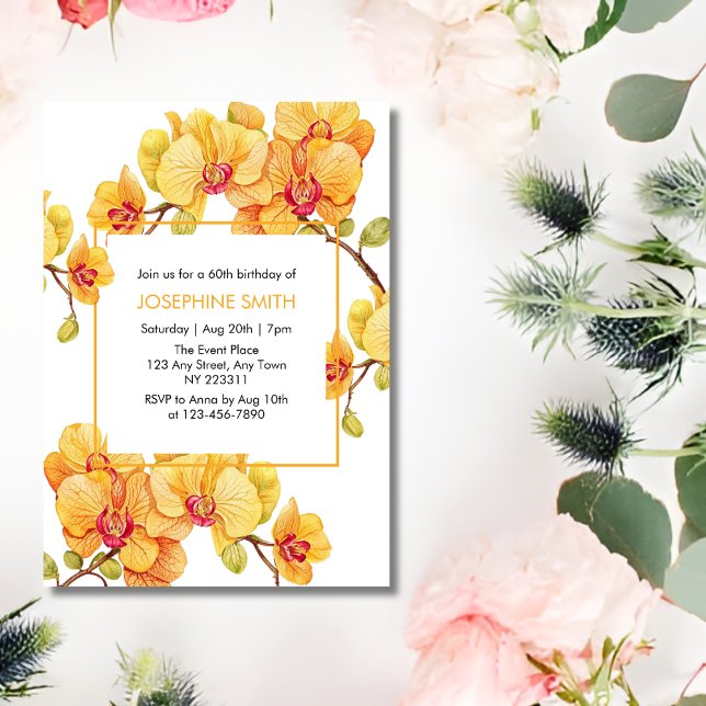 Yellow Orchid Flower Spring Blossom Birthday Invitation (Creator Uploaded)