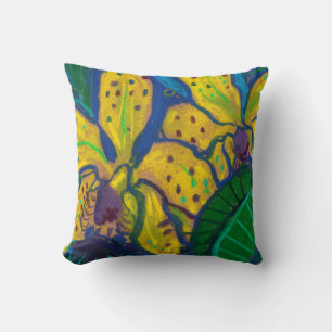Yellow Orchid Flowers, Pastel Painting Floral Art Cushion