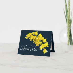 Yellow Orchid Navy Background Thank You Card