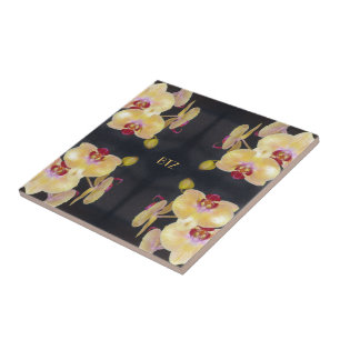Yellow Orchid Pattern Ceramic Tile