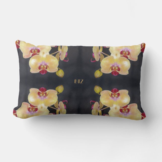 Yellow Orchid Pattern Lumbar Cushion (Front)