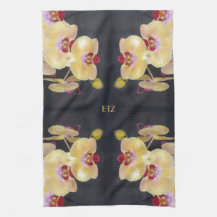 Yellow Orchid Pattern Tea Towel