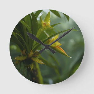 Yellow Orchid Rainforest Round Clock