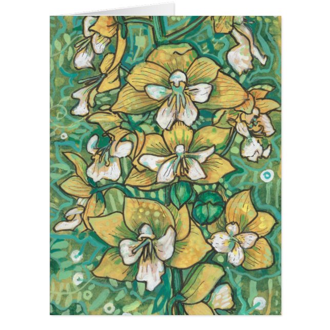 Yellow Orchid Tropical Flowers Floral Painting (Front)