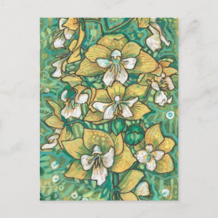 Yellow Orchid Tropical Flowers Floral Painting Art Postcard
