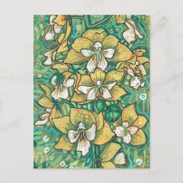 Yellow Orchid Tropical Flowers Floral Painting Art Postcard (Front)
