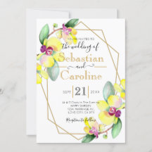 Yellow Orchid Watercolor Floral Wedding Invitation