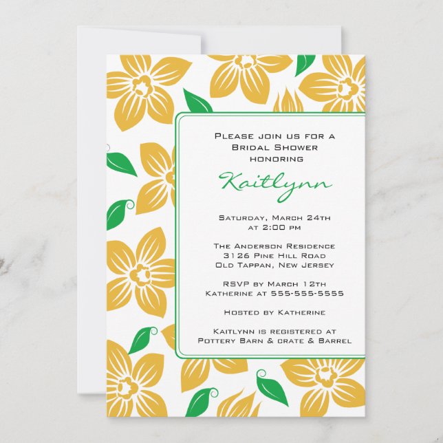 Yellow Orchids Frame Bridal Shower Invitation (Front)