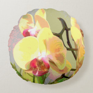 Yellow Orchids in the afternoon sun Round Cushion
