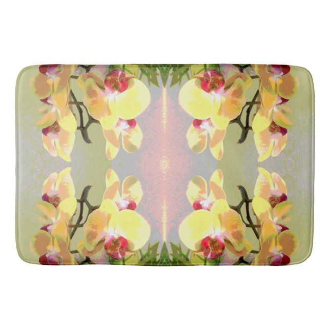 Yellow Orchids Pattern Bath Mat (Front)