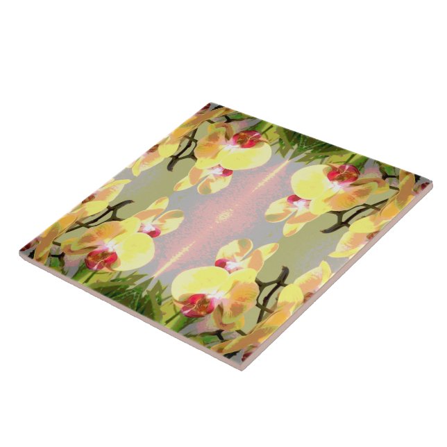 Yellow Orchids Pattern Ceramic Tile (Side)