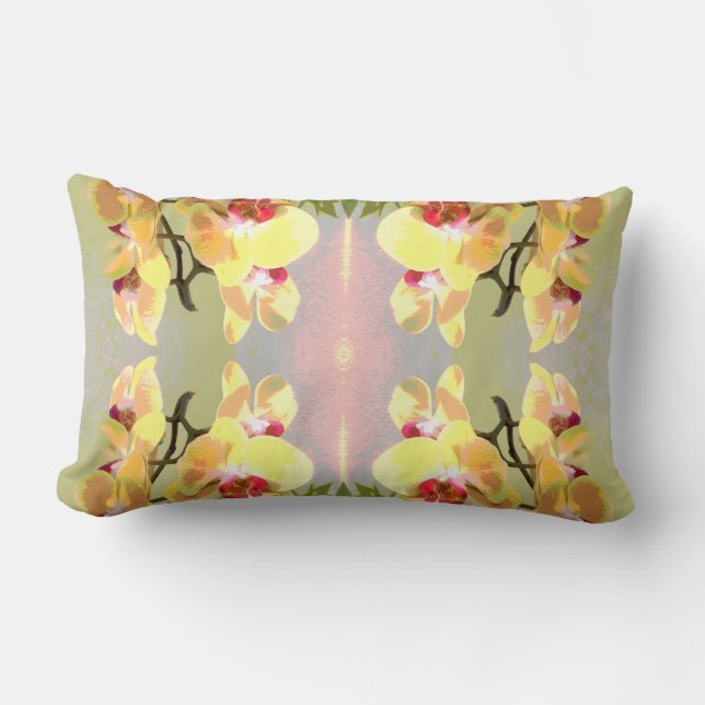 Yellow Orchids Pattern Lumbar Cushion (Front)