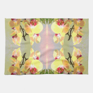 Yellow Orchids Pattern Tea Towel