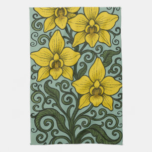 Yellow Orchids Tea Towel
