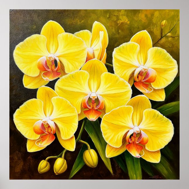 Yellow Orchids With Pink Centres Botanical 🌼🌸 Poster (Front)
