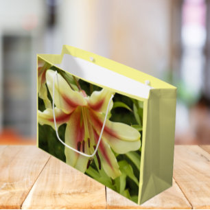 Yellow Orienpet Lily with Red Starburst Floral Large Gift Bag