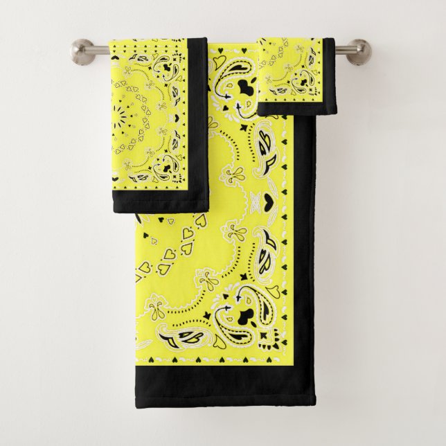 Yellow oriental design bath towel set (Insitu)