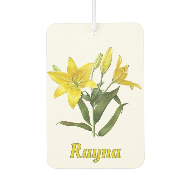 Yellow Oriental Lily Botanical Art Personalised  Car Air Freshener (Front)