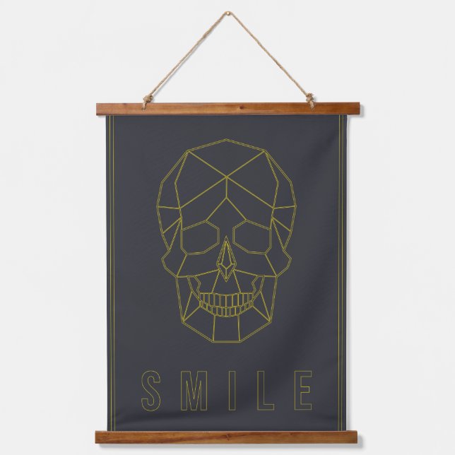 Yellow origami skull affirmation poster. smile  hanging tapestry (Front)