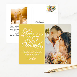 Yellow Ornate Love and Thanks Wedding Photo Postcard