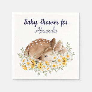 Yellow Our Little Dear Deer, Sunflowers Daisies Napkin