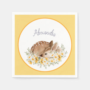 Yellow Our Little Dear Deer, Sunflowers Daisies Napkin