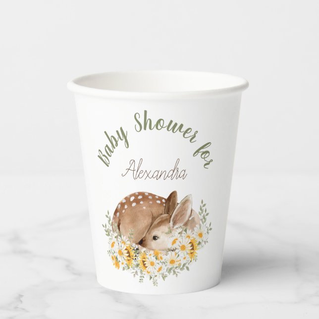 Yellow Our Little Dear Deer, Sunflowers Daisies  Paper Cups (Front)