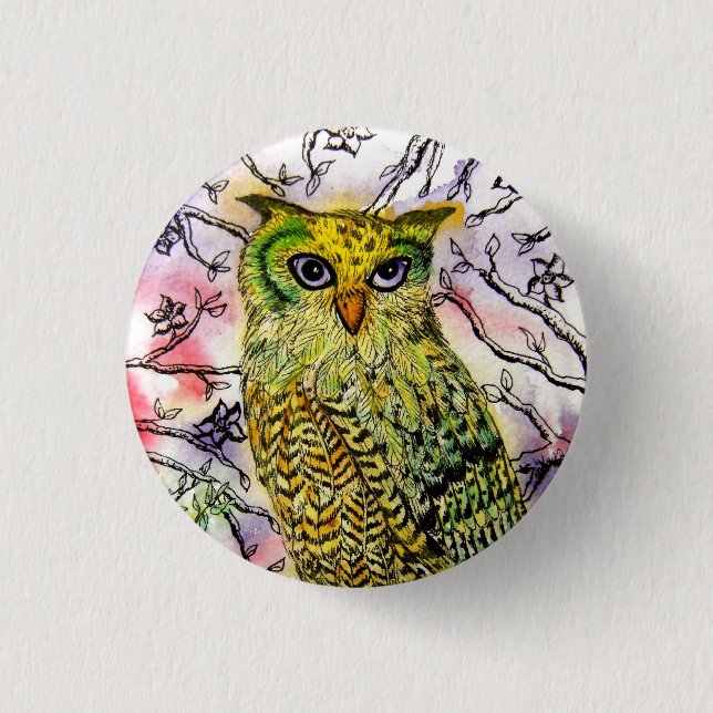Yellow Owl 3 Cm Round Badge (Front)