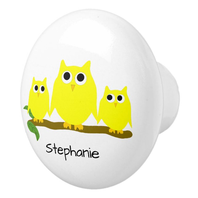 Yellow Owl Design Personalised Ceramic Knob (Right)
