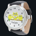 Yellow Owl Design Personalised Watch<br><div class="desc">Wrist watch owl design. You can customise this watch with any text of your choice. Should you require any help with customising then contact us through the message link on this page. Owl design personalised wrist watch.</div>