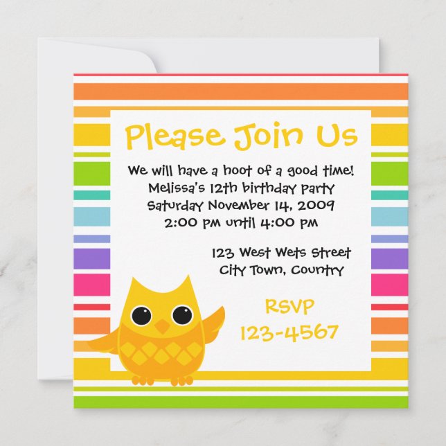 Yellow Owl Invitation (Front)
