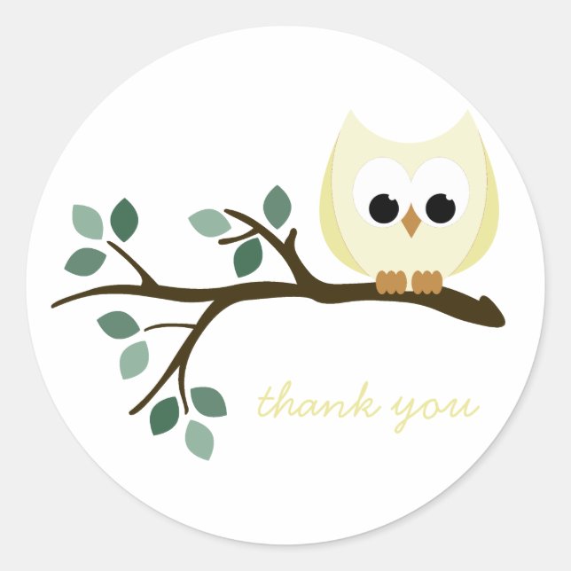 Yellow Owl Thank You Stickers (Front)