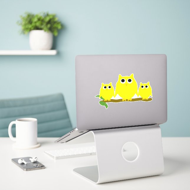 Yellow Owls Design (Laptop On Desk)