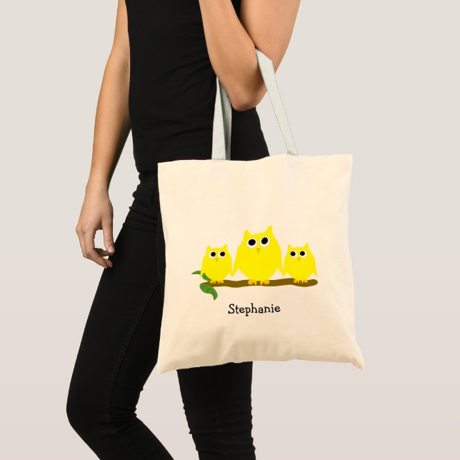 Yellow Owls Design Personalised Tote Bag (Front (Product))
