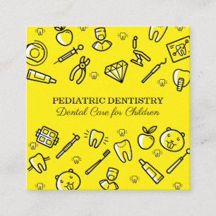 Yellow Paediatrics Dentistry Dental Care for Child Square Business Card