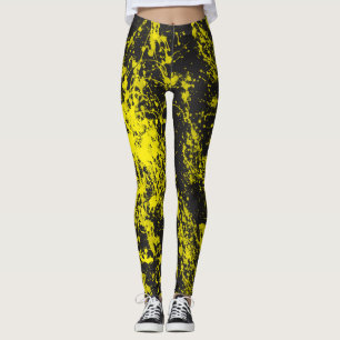 Yellow Paint Brush Splatter Leggings