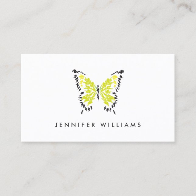 Yellow Painted Butterfly Logo on White Business Card (Front)