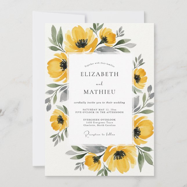 Yellow Painterly Bloom Wedding Invitation (Front)