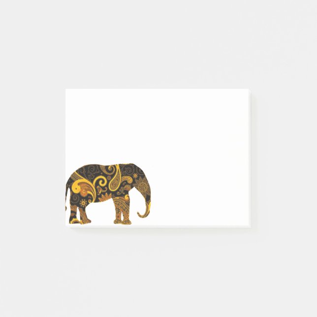 Yellow paisley elephant post-it notes (Front)