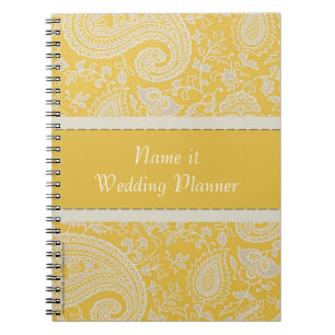 Yellow paisley Indian Damask Wedding Planner Notebook