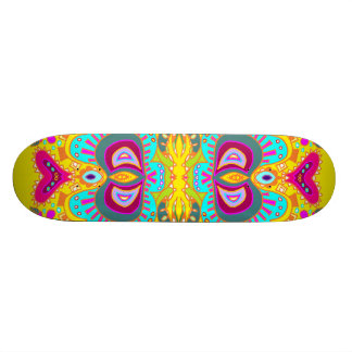 Yellow Paisley Pink Heart Kaleidoscope Skateboard