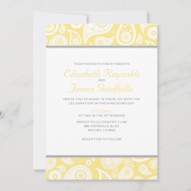 Yellow Paisley Wedding Invitations (Front)