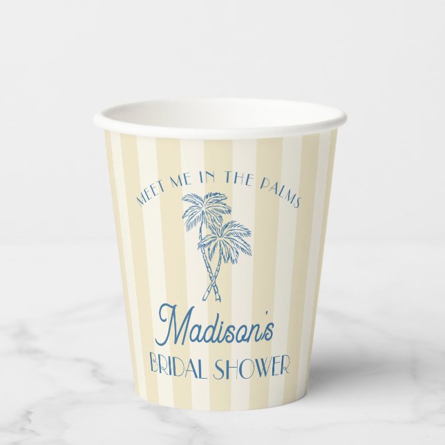 Yellow Palm Spring Pastel Beach Bridal Shower Paper Cups (Front)