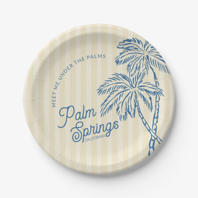 Yellow Palm Spring Pastel Beach Party Paper Plate (Front)